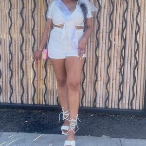 White Two piece Shorts Set